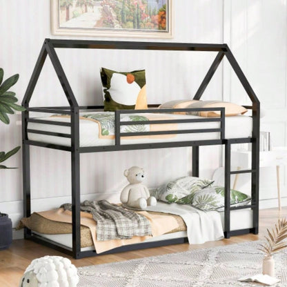 Twin over Twin House Bunk Bed with Ladder and Slide, White