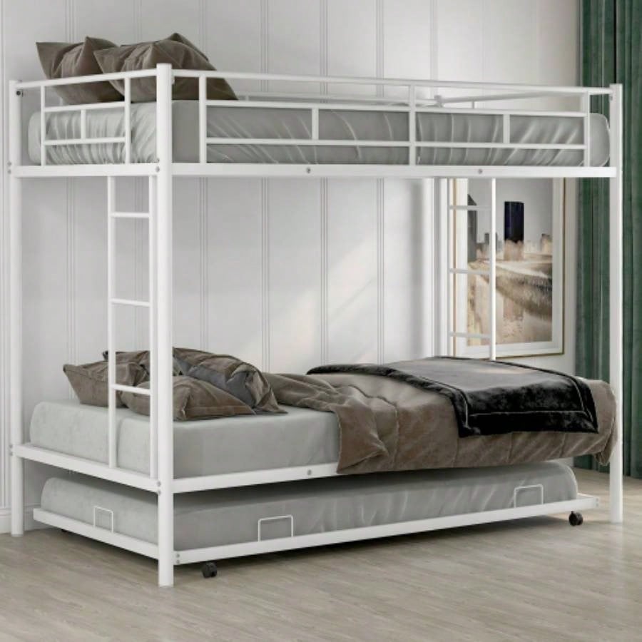Twin over Twin Bunk Bed with Trundle, WhiteOLD SKU: MF192387AAK