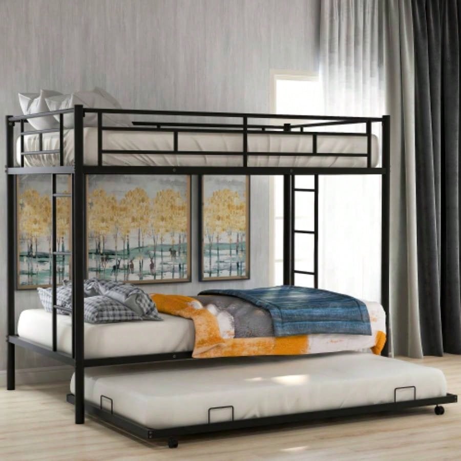 Twin over Twin Bunk Bed with Trundle, BlackOLD SKU: MF192387AAB