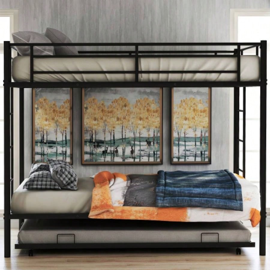 Twin over Twin Bunk Bed with Trundle, BlackOLD SKU: MF192387AAB
