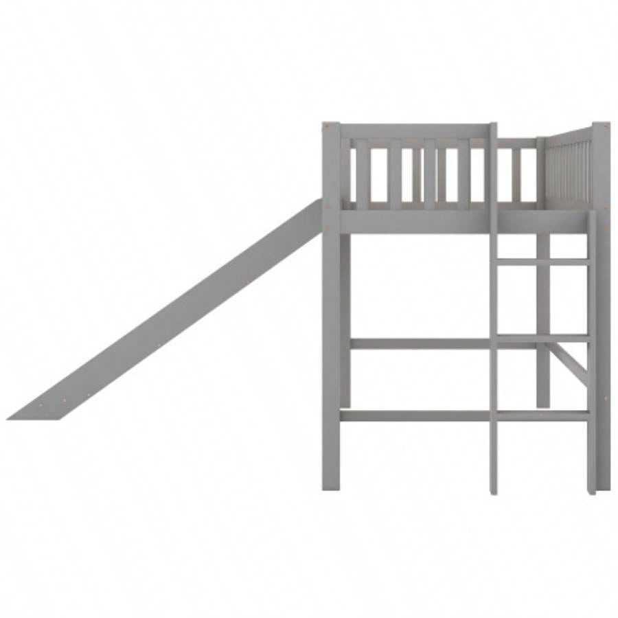 Twin Size Low Loft Bed with Ladder and Slide, GrayOLD SKU: WF196418AAE