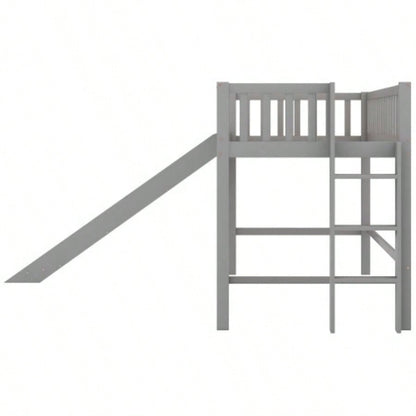 Twin Size Low Loft Bed with Ladder and Slide, GrayOLD SKU: WF196418AAE