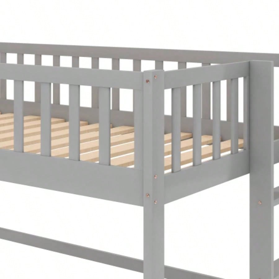 Twin Size Low Loft Bed with Ladder and Slide, GrayOLD SKU: WF196418AAE
