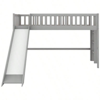 Twin Size Low Loft Bed with Ladder and Slide, GrayOLD SKU: WF196418AAE