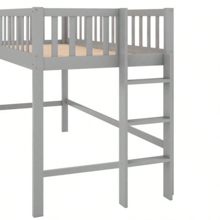 Twin Size Low Loft Bed with Ladder and Slide, GrayOLD SKU: WF196418AAE