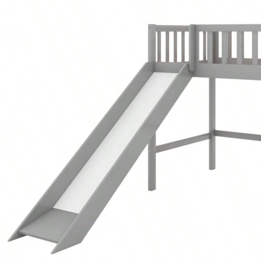 Twin Size Low Loft Bed with Ladder and Slide, GrayOLD SKU: WF196418AAE