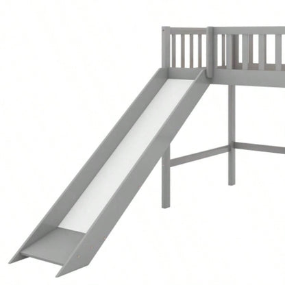 Twin Size Low Loft Bed with Ladder and Slide, GrayOLD SKU: WF196418AAE