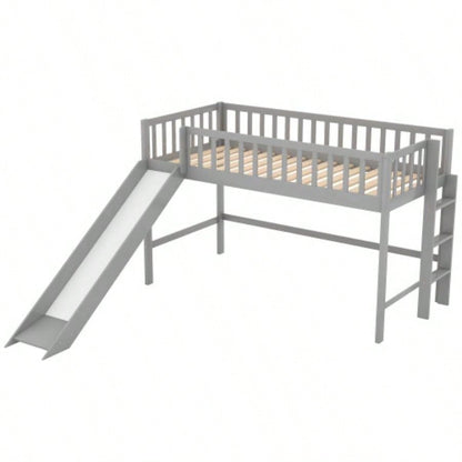 Twin Size Low Loft Bed with Ladder and Slide, GrayOLD SKU: WF196418AAE