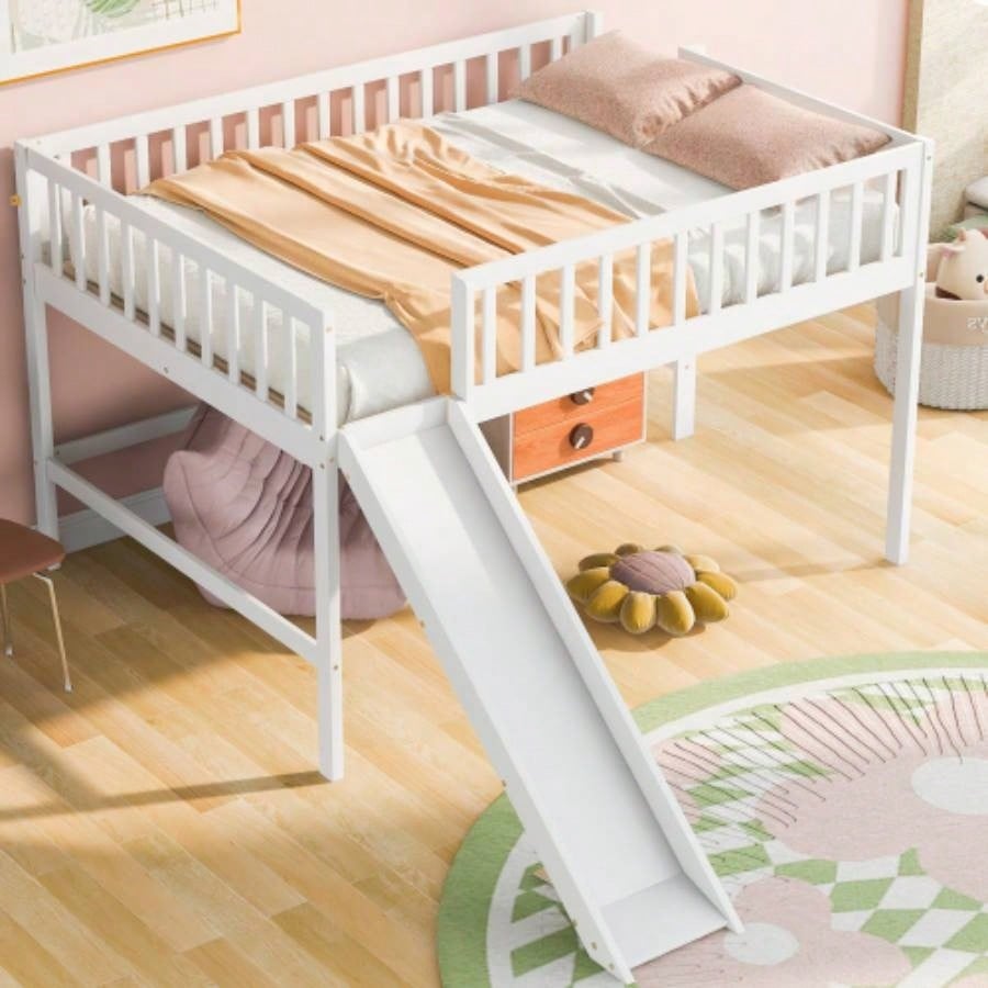 Twin Size Low Loft Bed with Ladder and Slide, GrayOLD SKU: WF196418AAE