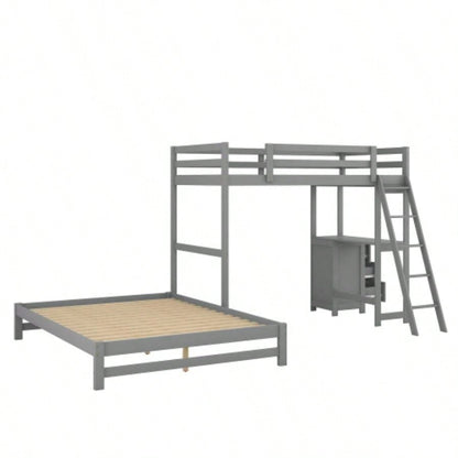 Twin over Full Bunk Bed with Built - in Desk and Three Drawers,