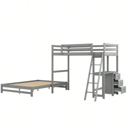 Twin over Full Bunk Bed with Built - in Desk and Three Drawers,