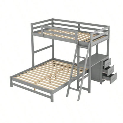 Twin over Full Bunk Bed with Built - in Desk and Three Drawers,