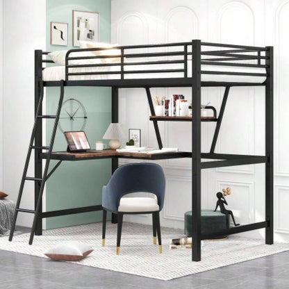 Twin Size Loft MetalMDF Bed with Desk and Shelf, Black Old SKU: SM001105AAB - 1