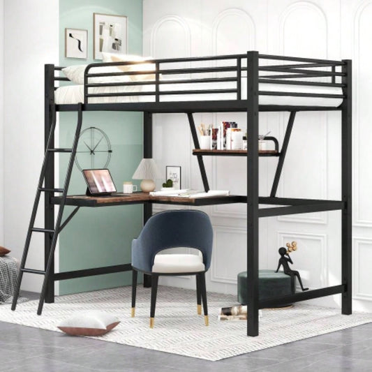 Twin Size Loft MetalMDF Bed with Desk and Shelf, Black Old SKU: SM001105AAB - 1