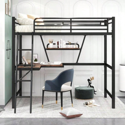 Twin Size Loft MetalMDF Bed with Desk and Shelf, Black Old SKU: SM001105AAB - 1