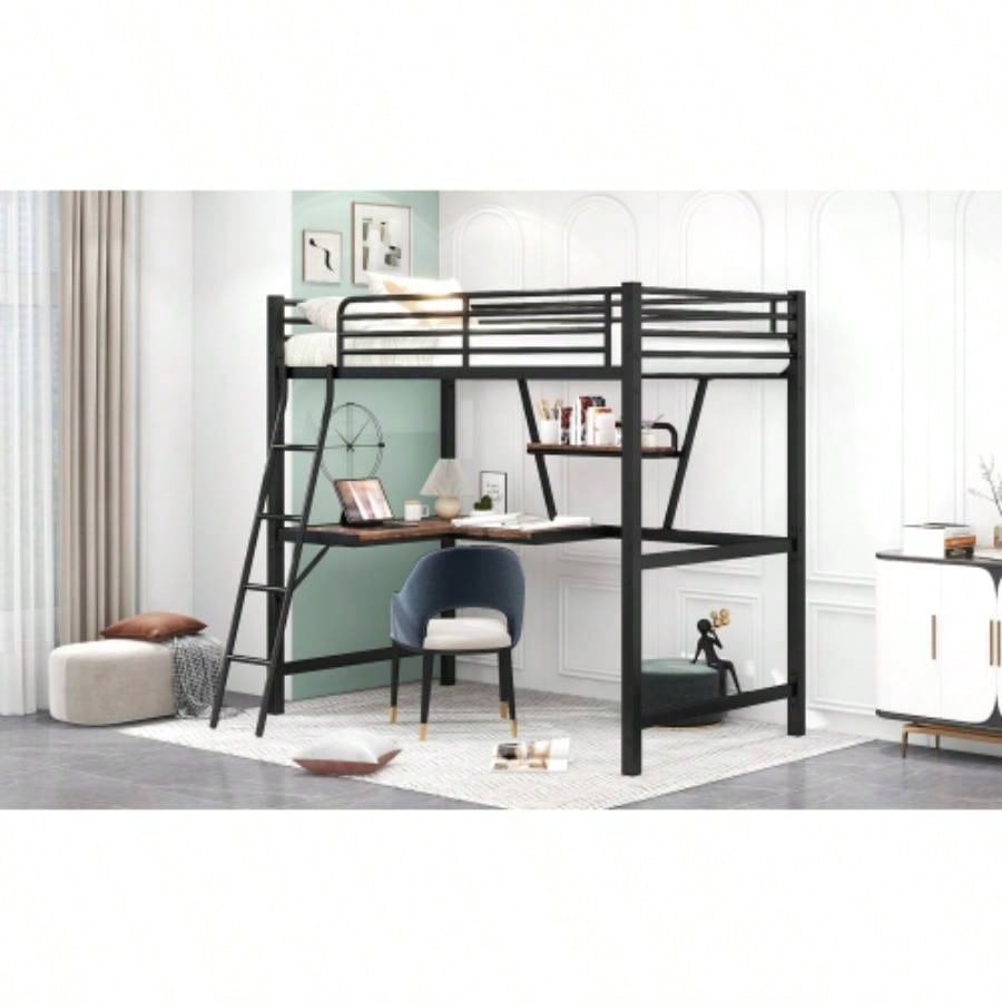 Twin Size Loft MetalMDF Bed with Desk and Shelf, Black Old SKU: SM001105AAB - 1