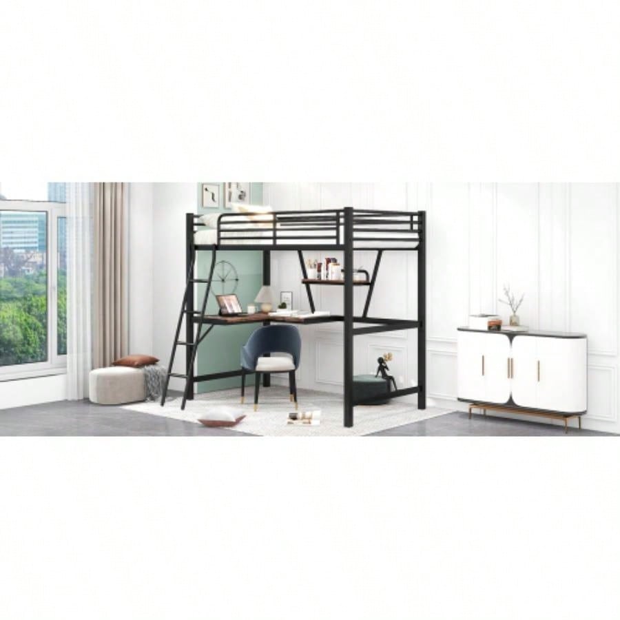 Twin Size Loft MetalMDF Bed with Desk and Shelf, Black Old SKU: SM001105AAB - 1