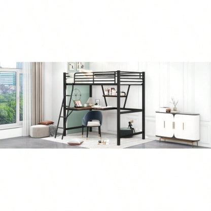 Twin Size Loft MetalMDF Bed with Desk and Shelf, Black Old SKU: SM001105AAB - 1