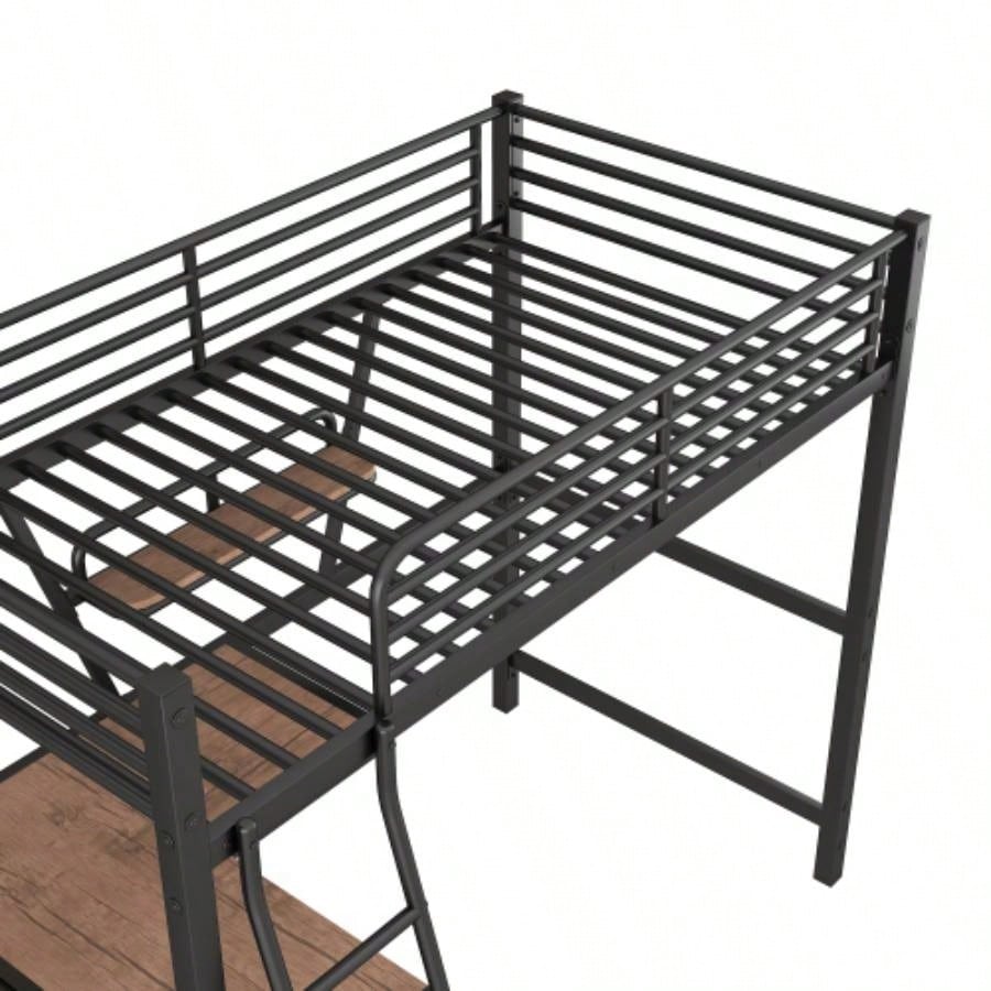 Twin Size Loft MetalMDF Bed with Desk and Shelf, Black Old SKU: SM001105AAB - 1