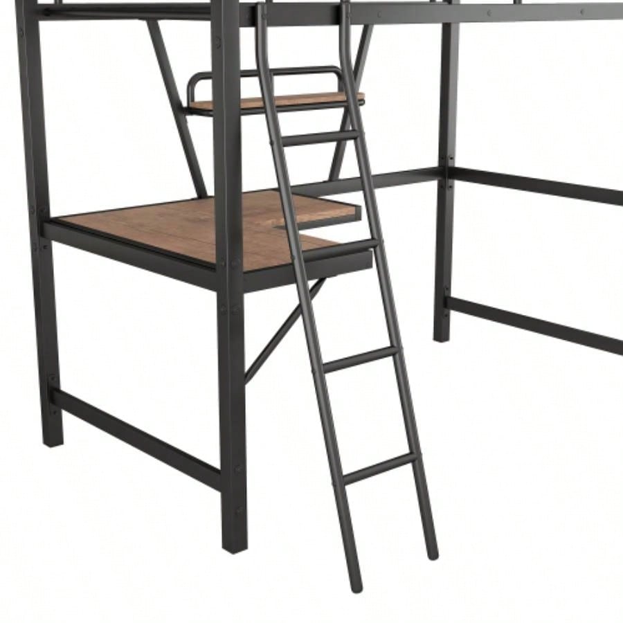 Twin Size Loft MetalMDF Bed with Desk and Shelf, Black Old SKU: SM001105AAB - 1