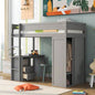 Wood Twin Size Loft Bed with Wardrobes and 2 - Drawer Desk with Cabinet, Gray