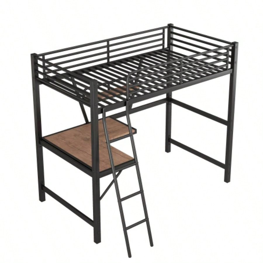 Twin Size Loft MetalMDF Bed with Desk and Shelf, Black Old SKU: SM001105AAB - 1