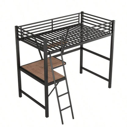 Twin Size Loft MetalMDF Bed with Desk and Shelf, Black Old SKU: SM001105AAB - 1