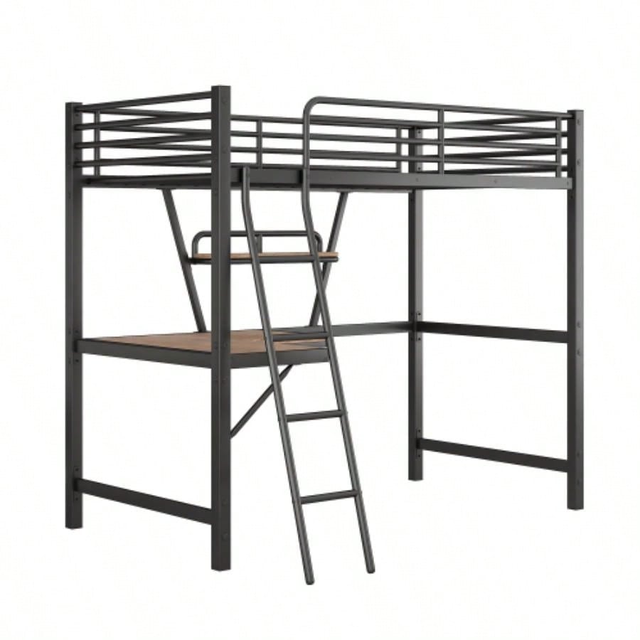 Twin Size Loft MetalMDF Bed with Desk and Shelf, Black Old SKU: SM001105AAB - 1
