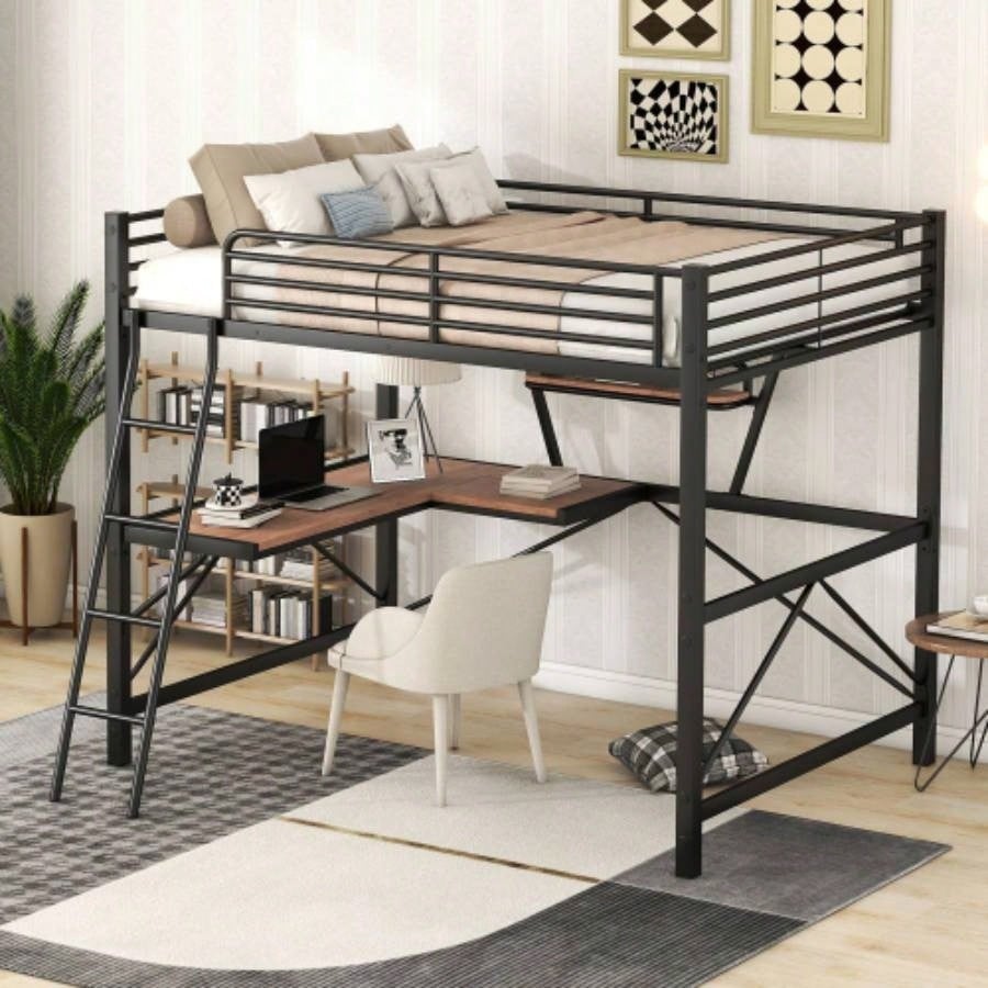 Twin Size Loft MetalMDF Bed with Desk and Shelf, Black Old SKU: SM001105AAB - 1