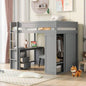 Wood Twin Size Loft Bed with Wardrobes and 2 - Drawer Desk with Cabinet, Gray