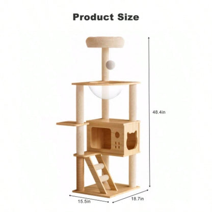 48.8 Modern Tower, Wood Tree Tower Indoor Cats, Treewith Sisal - Covered Scratching Posts and Top Perch, Condo with Acrylic Hammock Small Large Cats