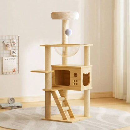 48.8 Modern Tower, Wood Tree Tower Indoor Cats, Treewith Sisal - Covered Scratching Posts and Top Perch, Condo with Acrylic Hammock Small Large Cats