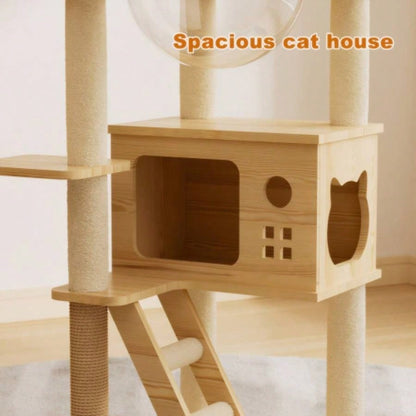 48.8 Modern Tower, Wood Tree Tower Indoor Cats, Treewith Sisal - Covered Scratching Posts and Top Perch, Condo with Acrylic Hammock Small Large Cats
