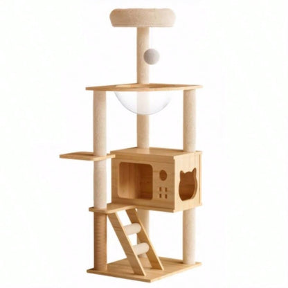 48.8 Modern Tower, Wood Tree Tower Indoor Cats, Treewith Sisal - Covered Scratching Posts and Top Perch, Condo with Acrylic Hammock Small Large Cats