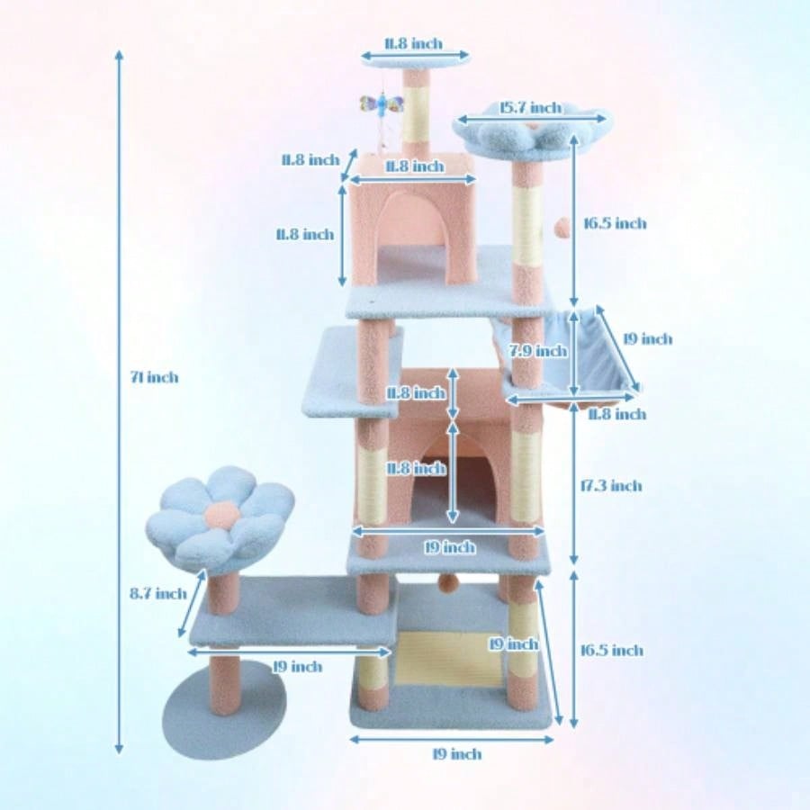 71 inch flower tree with large condo removable flower cushion and hammock blue