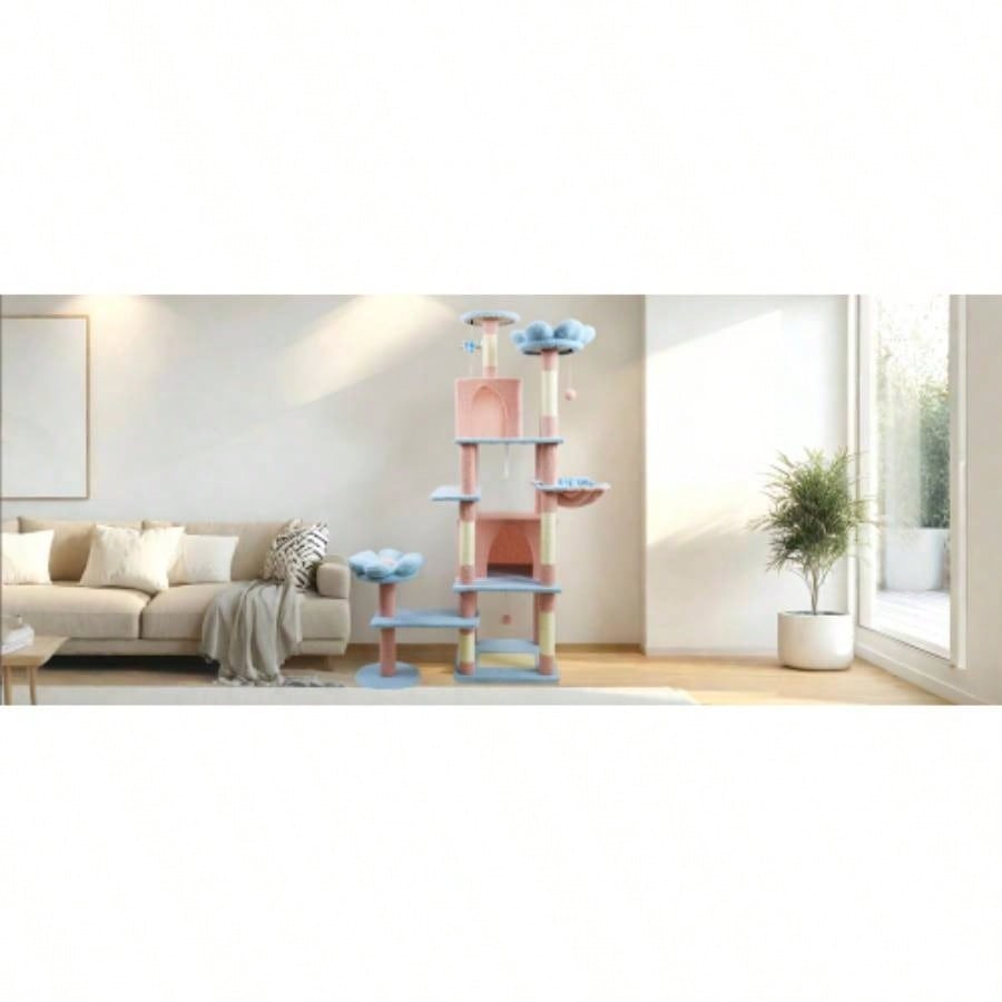 71 inch flower tree with large condo removable flower cushion and hammock blue