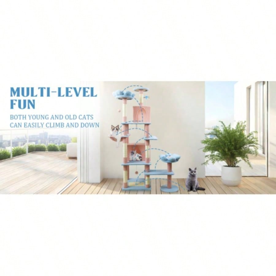 71 inch flower tree with large condo removable flower cushion and hammock blue