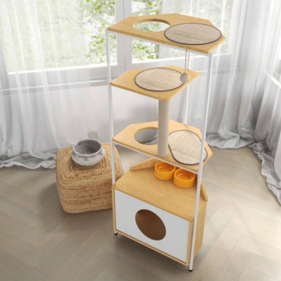 Corner Tower, Tree with Scratching Post, Condo with Feeding Station and Climbing Platforms, Pet Furniture Indoor Cats
