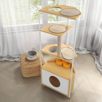 Corner Tower, Tree with Scratching Post, Condo with Feeding Station and Climbing Platforms, Pet Furniture Indoor Cats