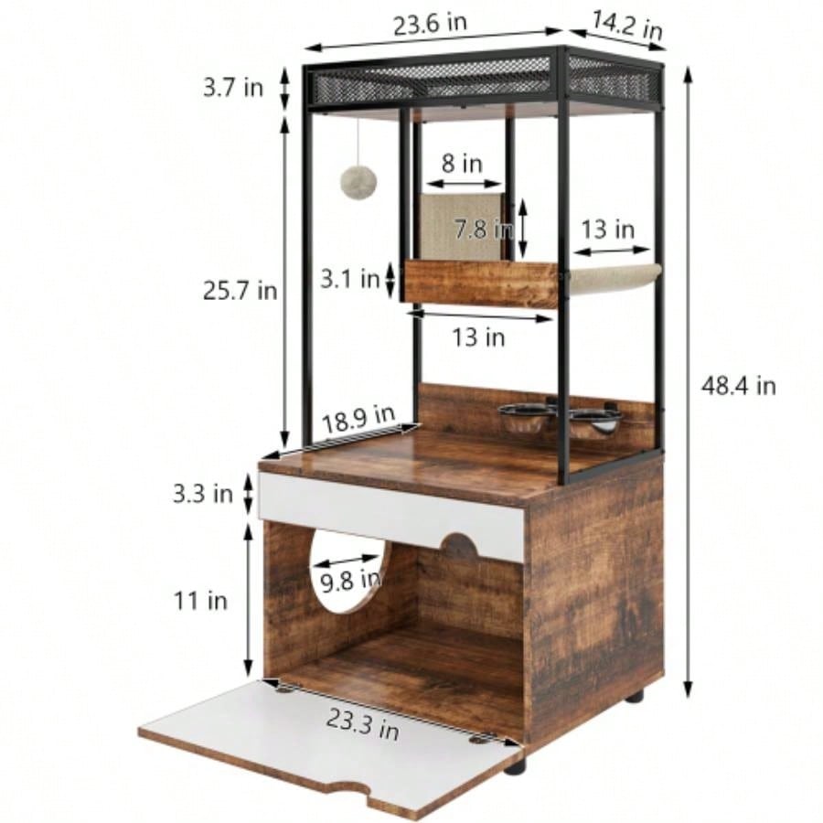 Litter Box Enclosures with Tree Tower, Furniture, Cabinet