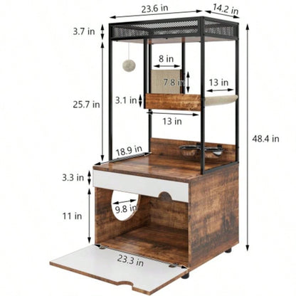 Litter Box Enclosures with Tree Tower, Furniture, Cabinet