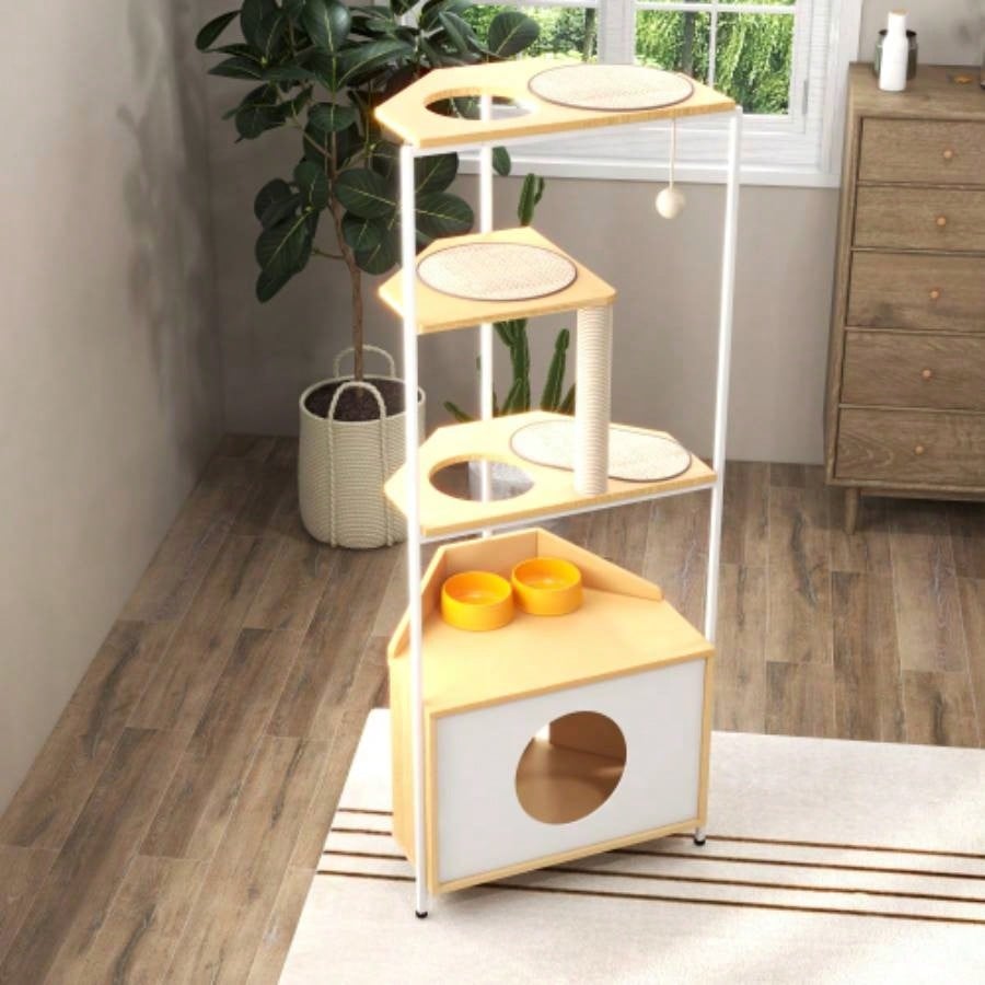 Corner Tower, Tree with Scratching Post, Condo with Feeding Station and Climbing Platforms, Pet Furniture Indoor Cats