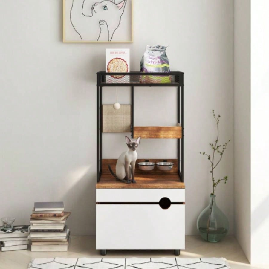 Litter Box Enclosures with Tree Tower, Furniture, Cabinet
