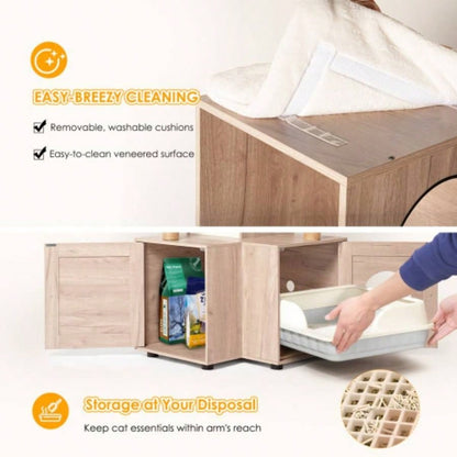 63 Multi - Functional Tree with Litter Box - Includes Removable Washable Cushion, Scratching Posts Toy Hanger, Modern Design, Rustic Gray