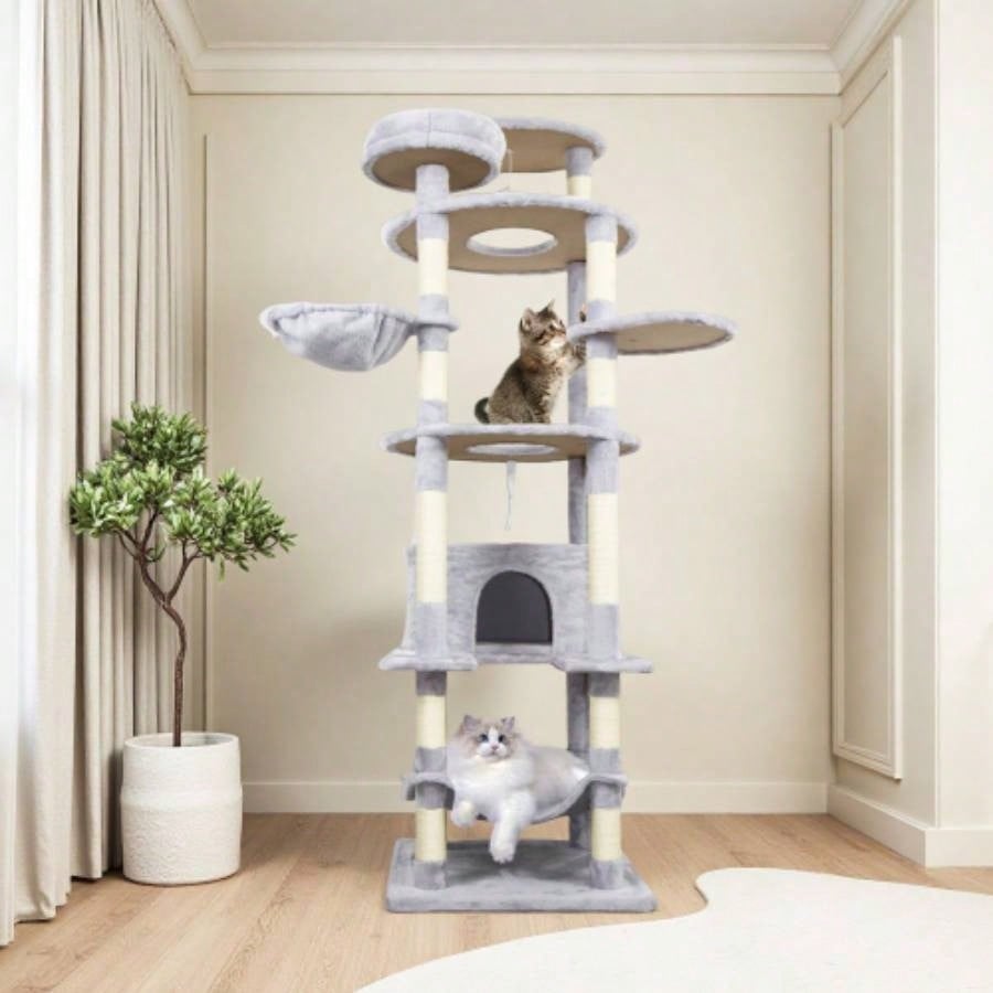 78 in dark gray tree tower with large condo sisal scratching post big hammock and top platform