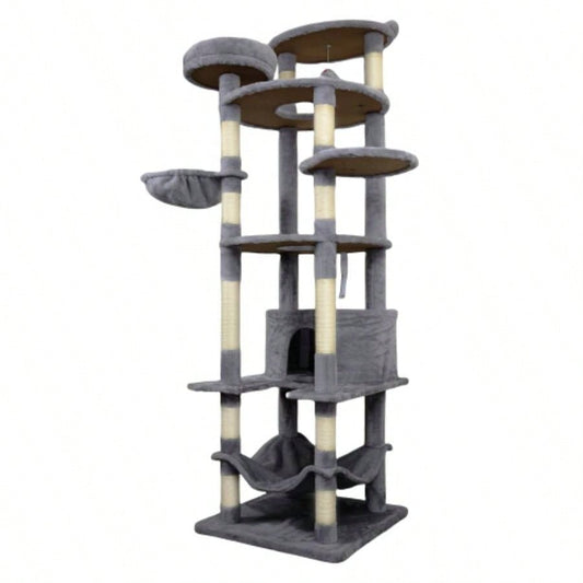 78 in dark gray tree tower with large condo sisal scratching post big hammock and top platform
