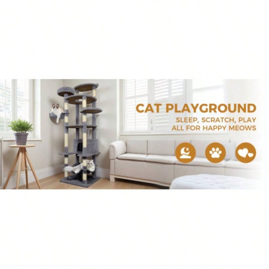 78 in dark gray tree tower with large condo sisal scratching post big hammock and top platform