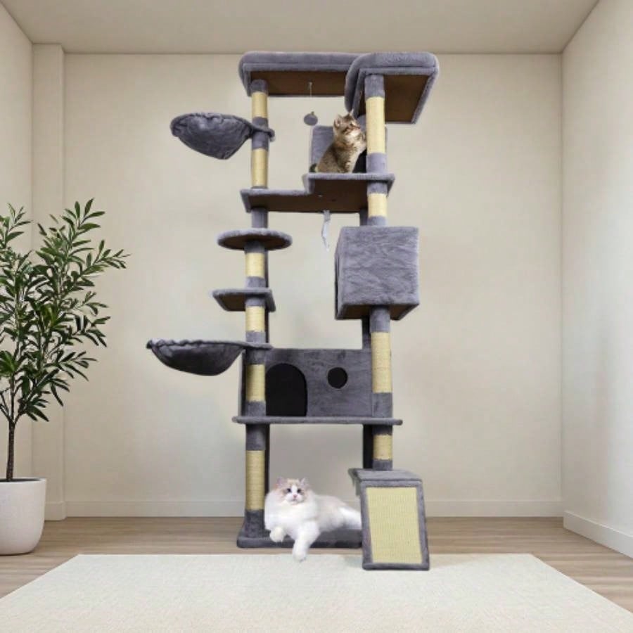 84 in dark gray tree tower with large condo sisal scratching post big hammock and top platform