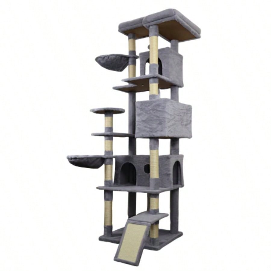 84 in dark gray tree tower with large condo sisal scratching post big hammock and top platform