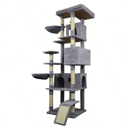 84 in dark gray tree tower with large condo sisal scratching post big hammock and top platform